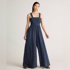 Quince 100% Organic Cotton Gauze Smocked Wide Leg Jumpsuit- Size S